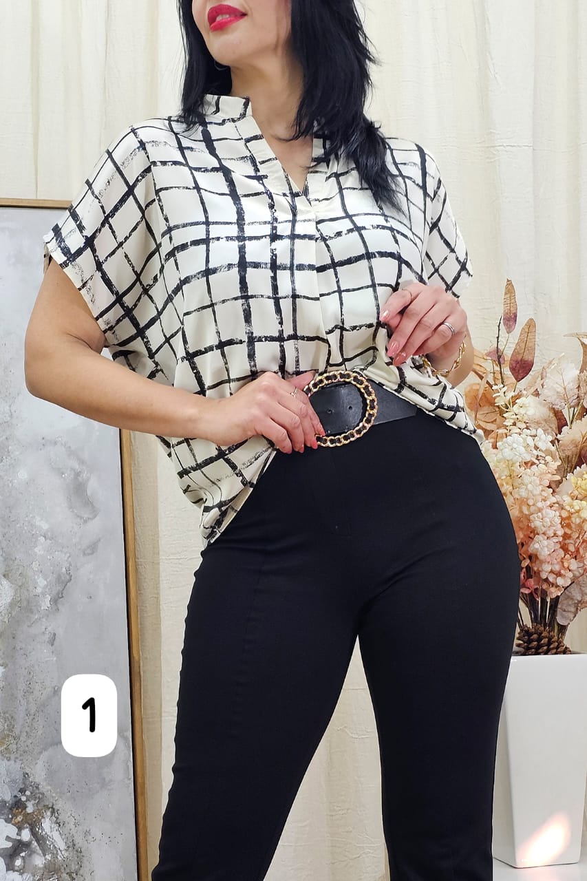 Blusa manga Corta de Satén Estampado Cuello V Mile