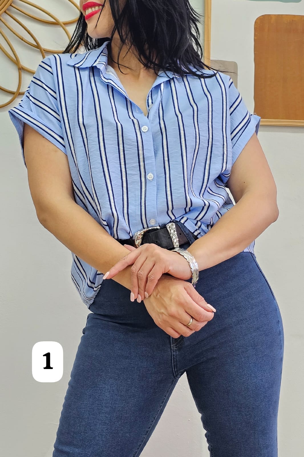 Camisa Tela emilia rayada manga china Esme