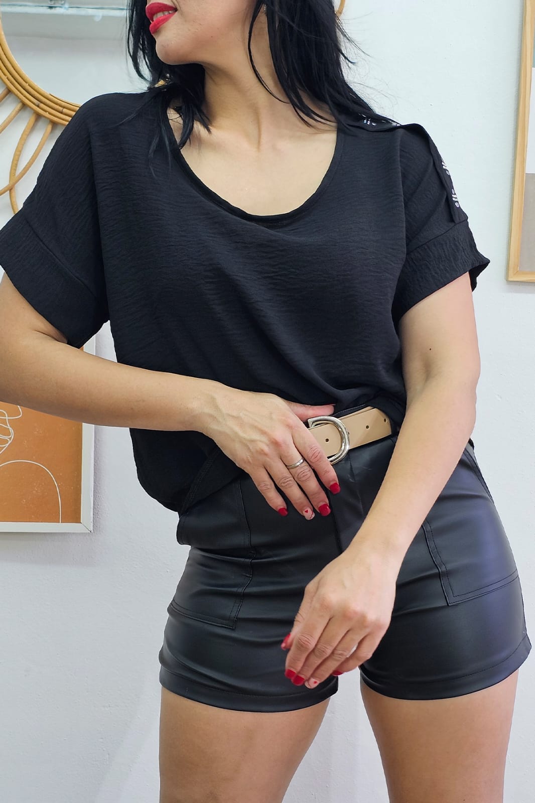 Blusa manga China Con brillitos en el Hombro