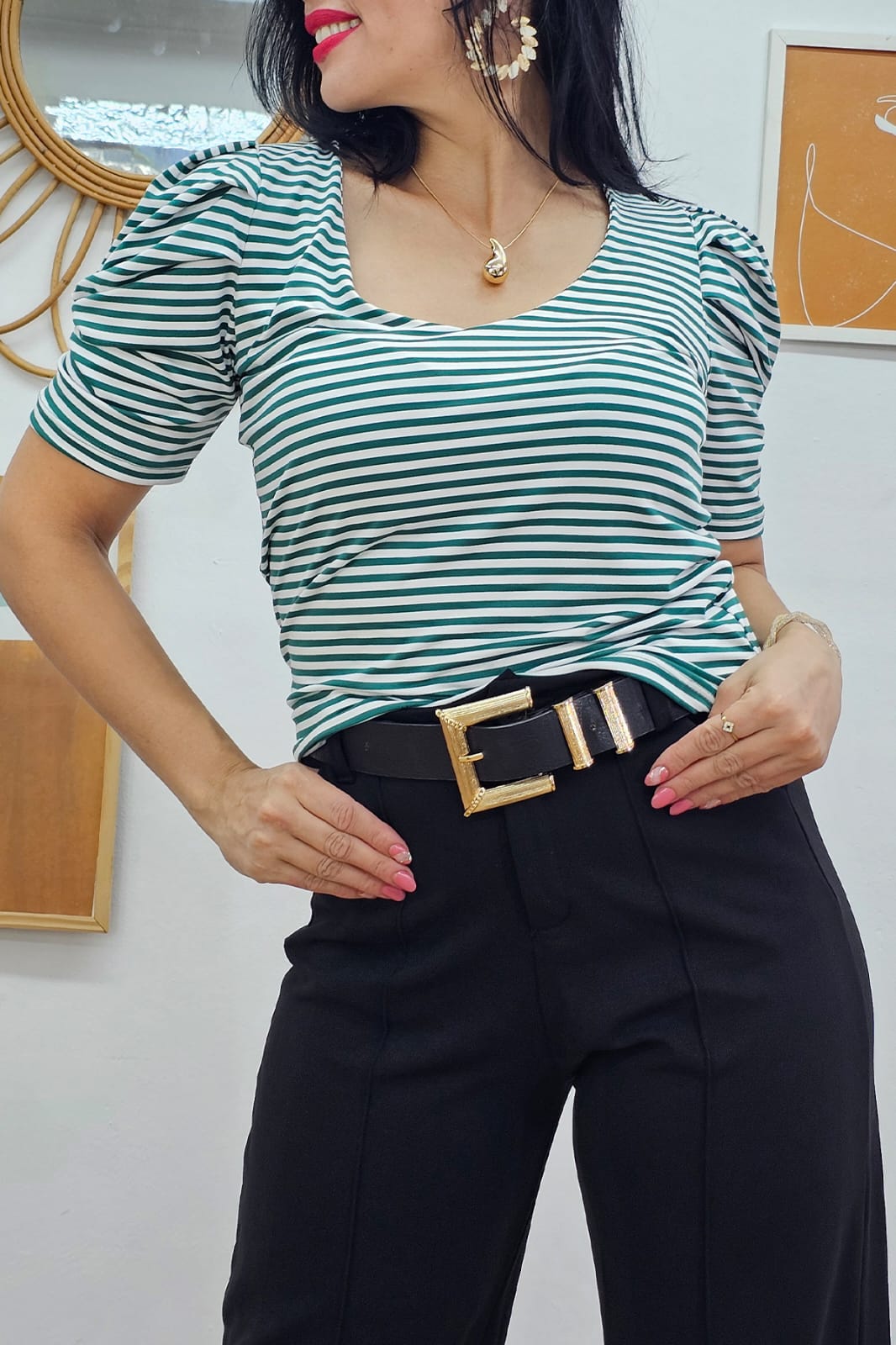 Remera modal Viscosa manga princesa cuello V sinfoni