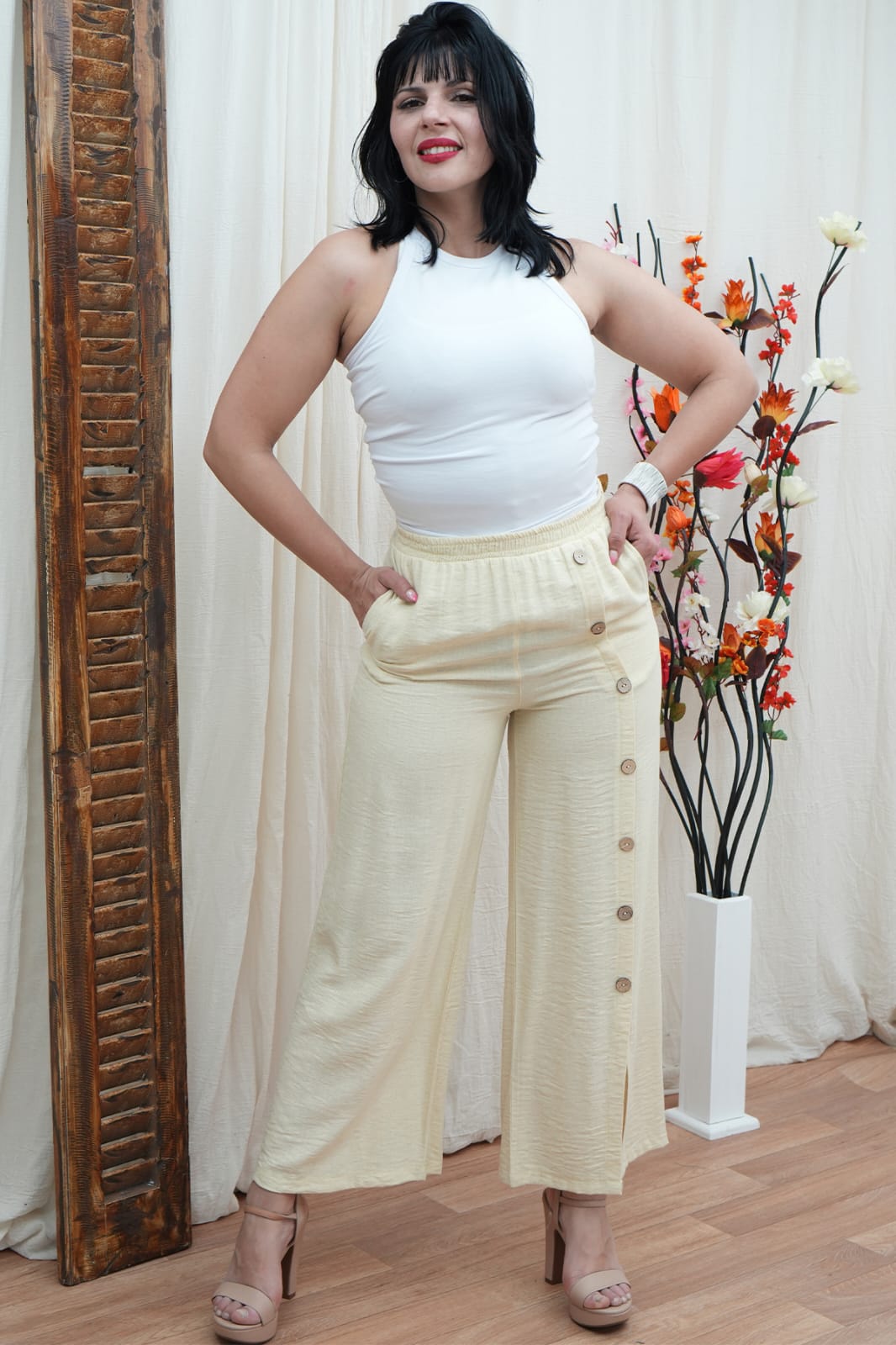 Pantalon lino cey con botones adelante sylvie