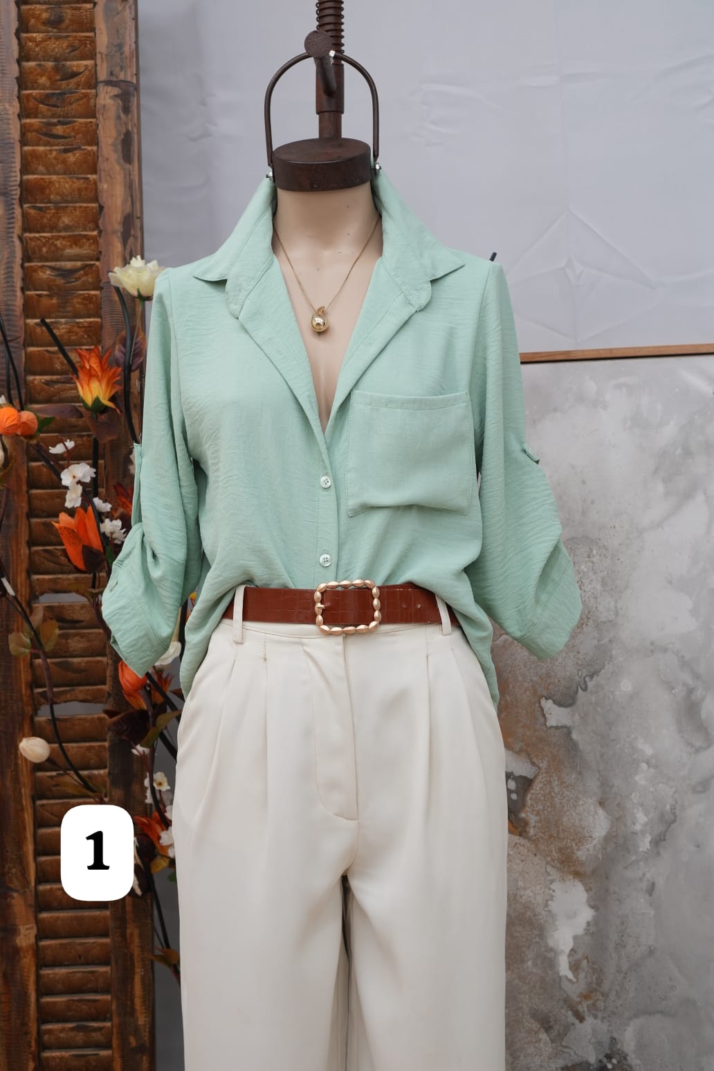 Camisa clasica de cey manga 3/4 un bolsillo geily