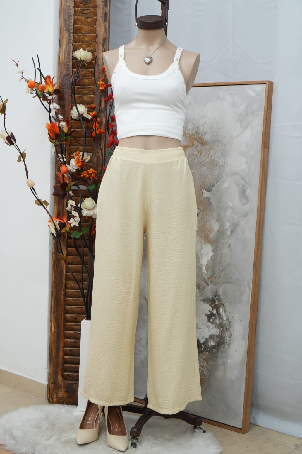 Pantalon lino con elastico atras con bolsillo grecia