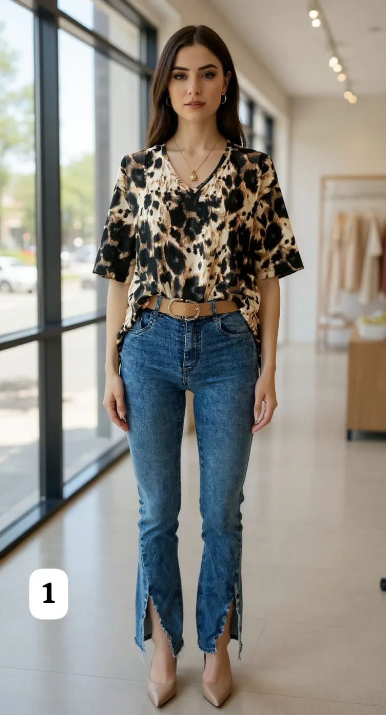 Remera amplia cuello V de morley print Mila