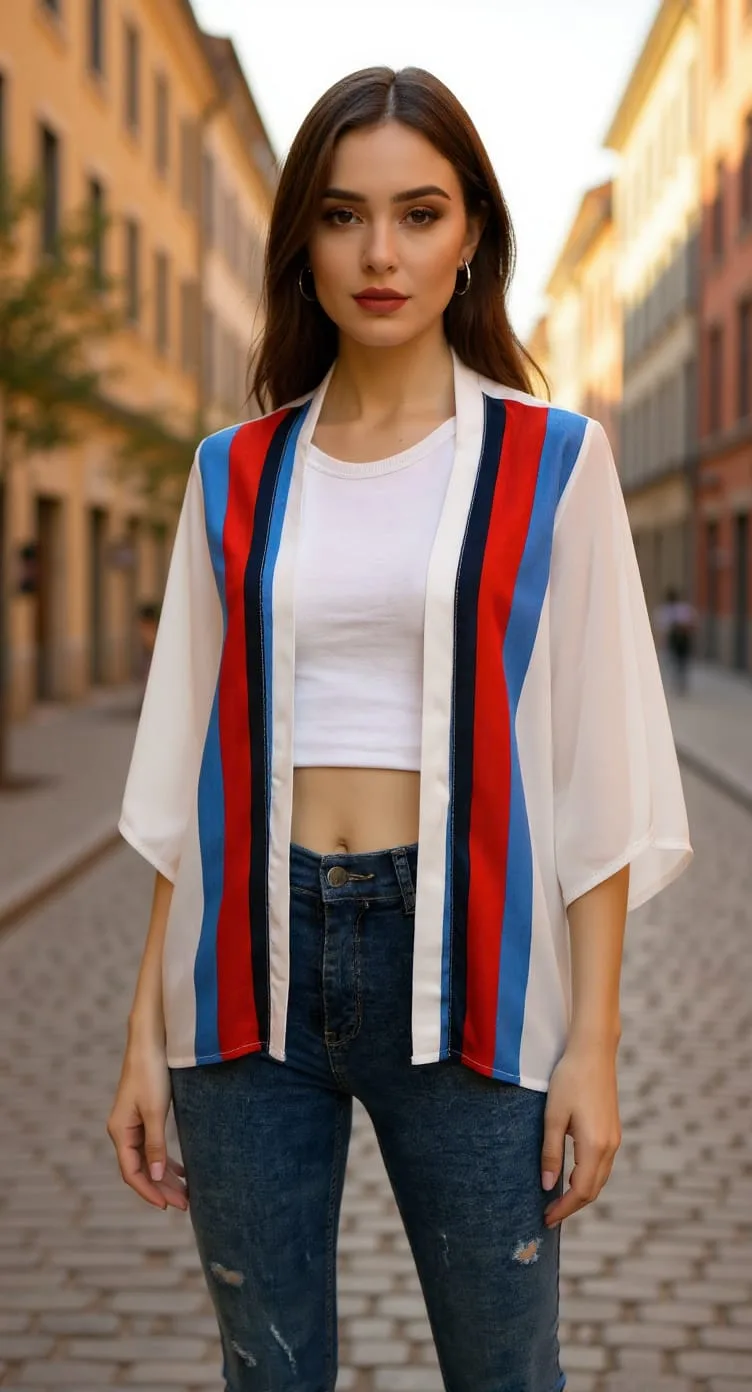 Kimono liso con rayas