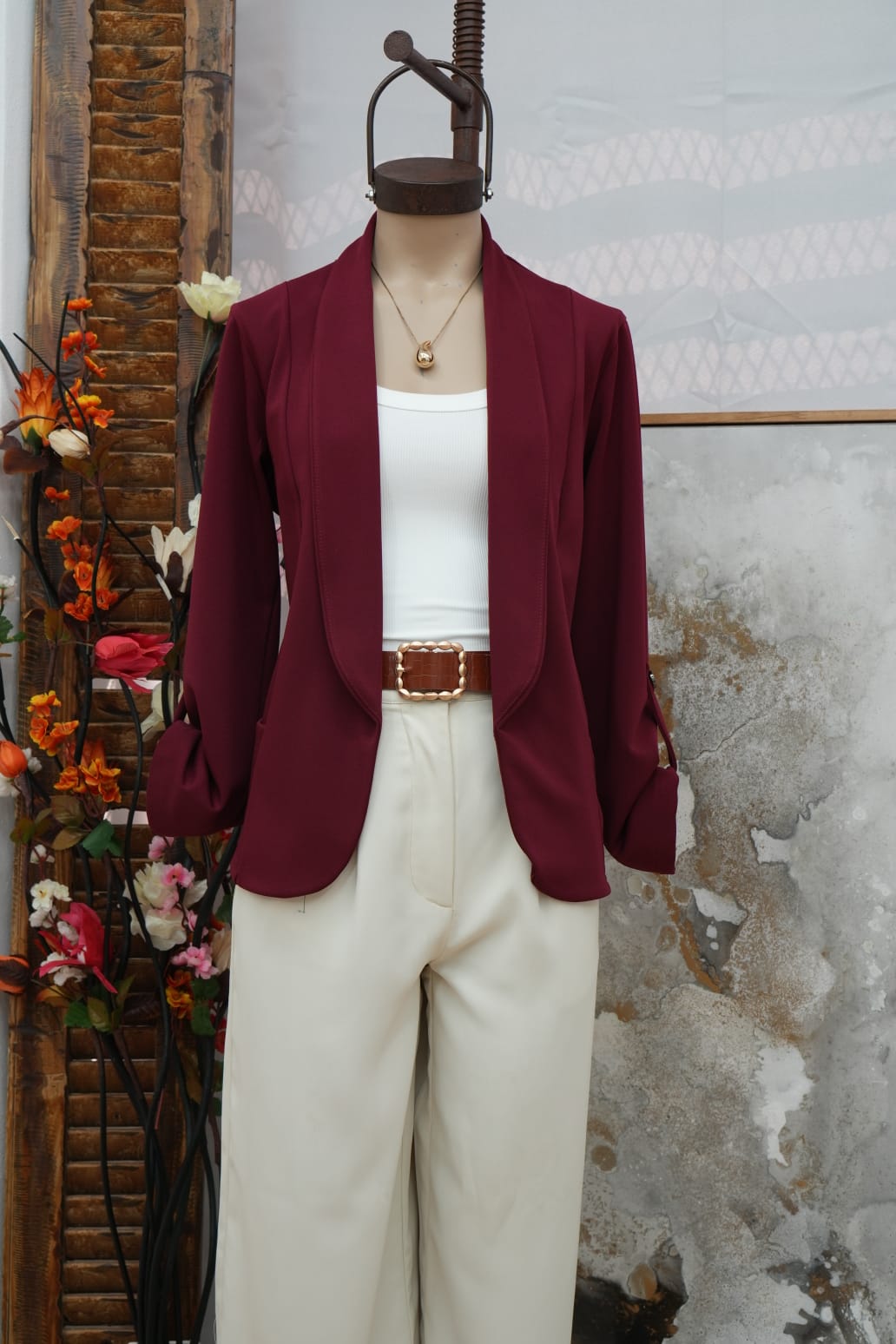 Blazer entallado liso tela sastrero Marina