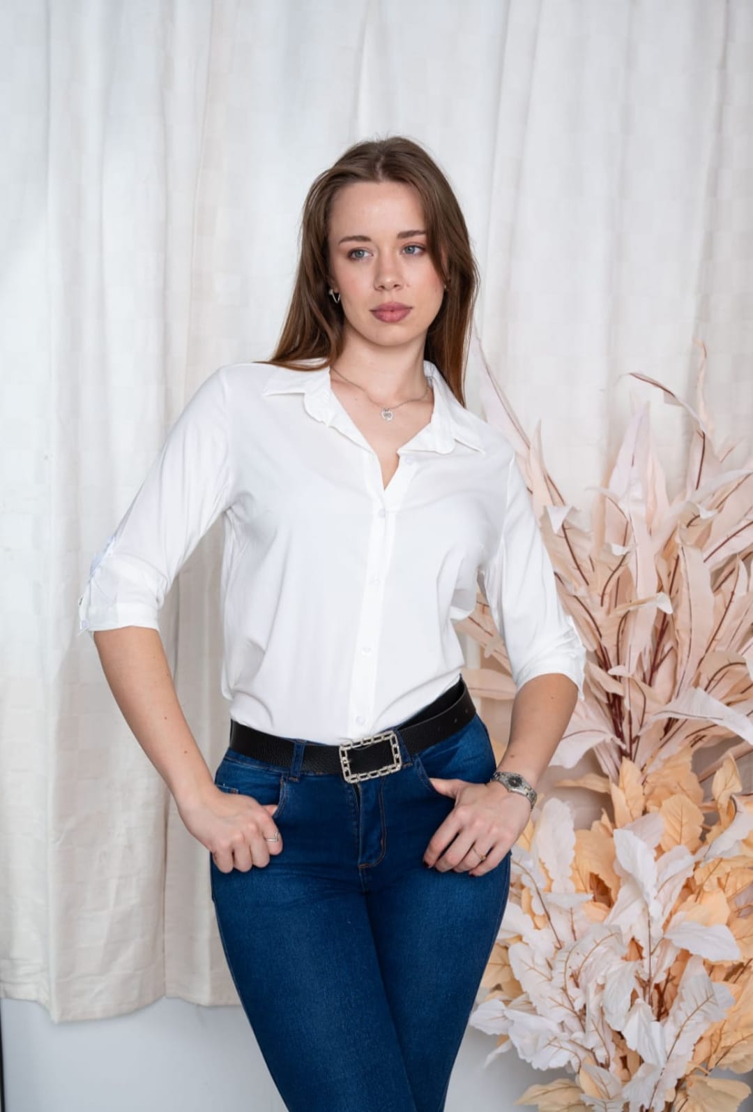 Camisa Bengalina elastizada Entallada manga 3/4 Rocio