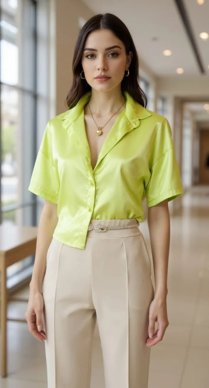 Camisa hawaiana corta de saten liso sin bolsillo kita.