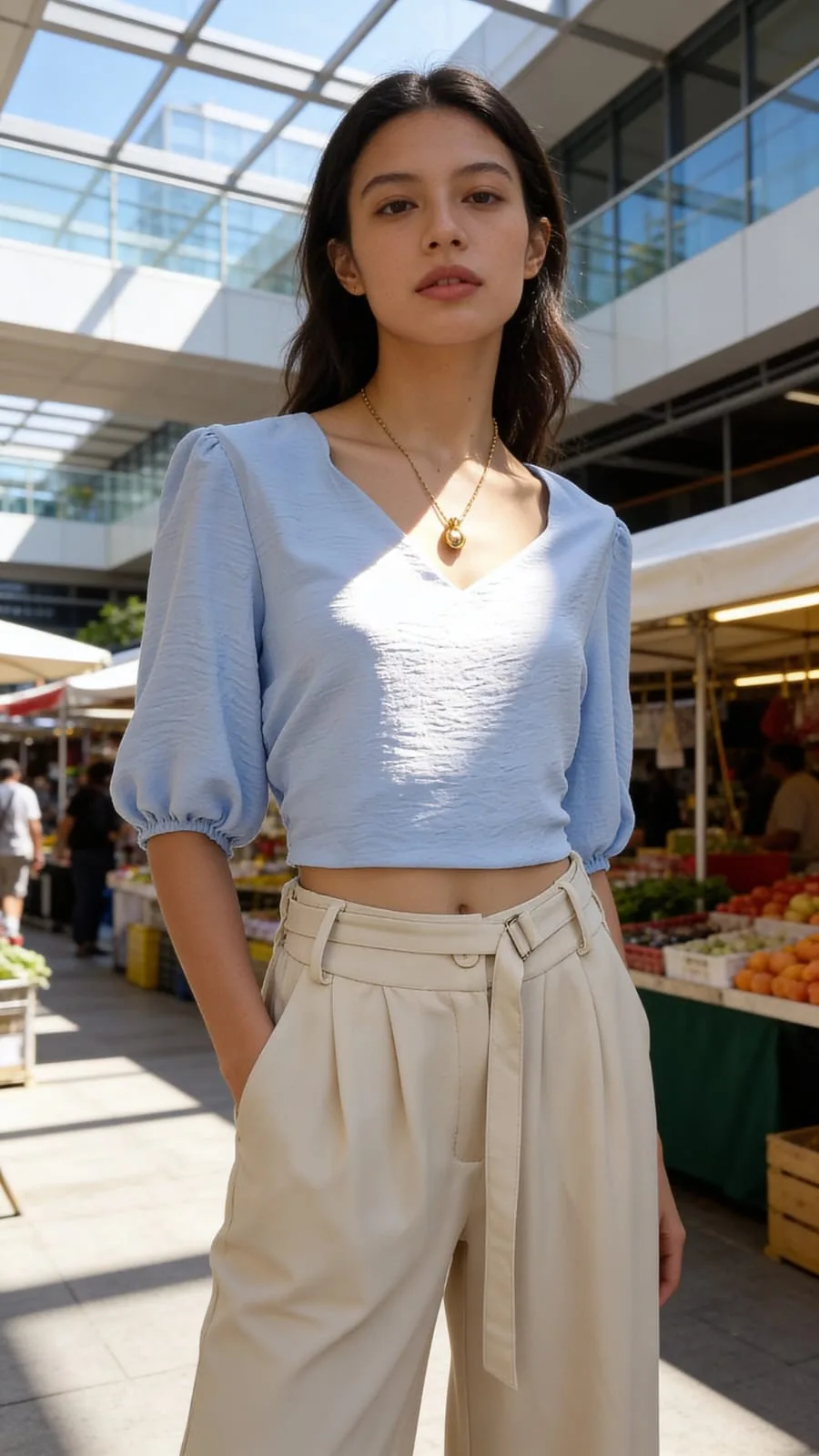 Blusa de cey con Abertura en V atras y boton Mariely