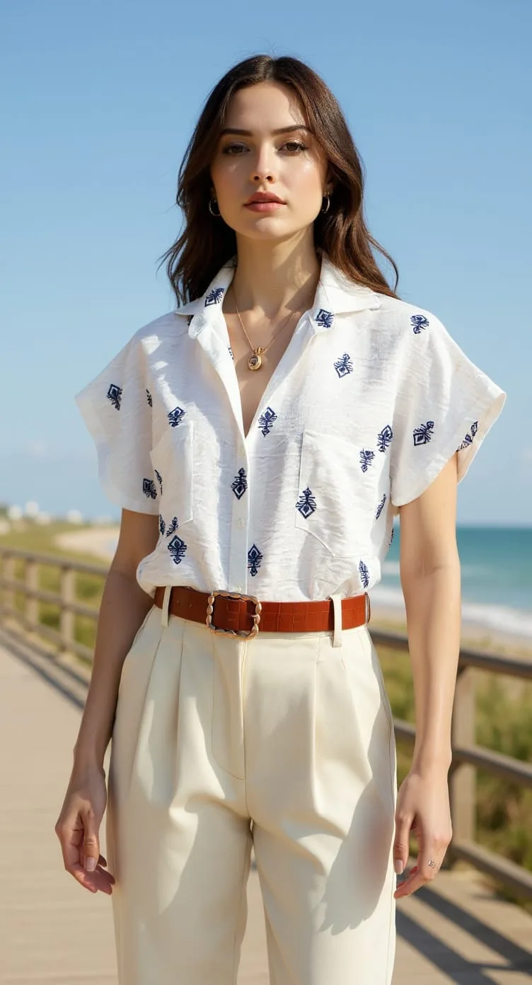 Camisa manga China de tela lino paraviccini reina