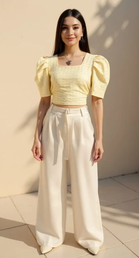 Blusa manga princesa con lazo en la espalda de lino Brodery Daiana.