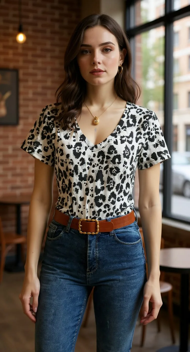 Remera modal soft estampada cuello V