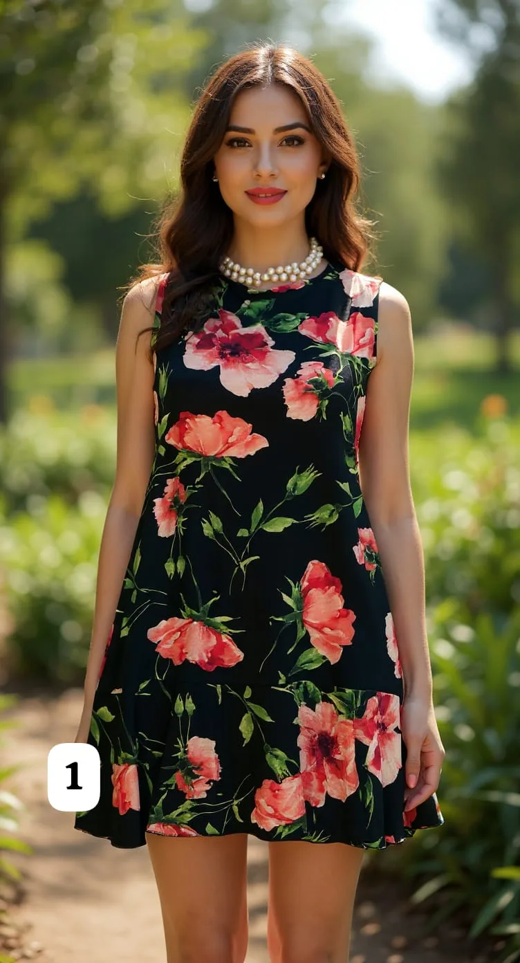 Vestido musculosa de tela Emilia estampado con volados abajo fruna