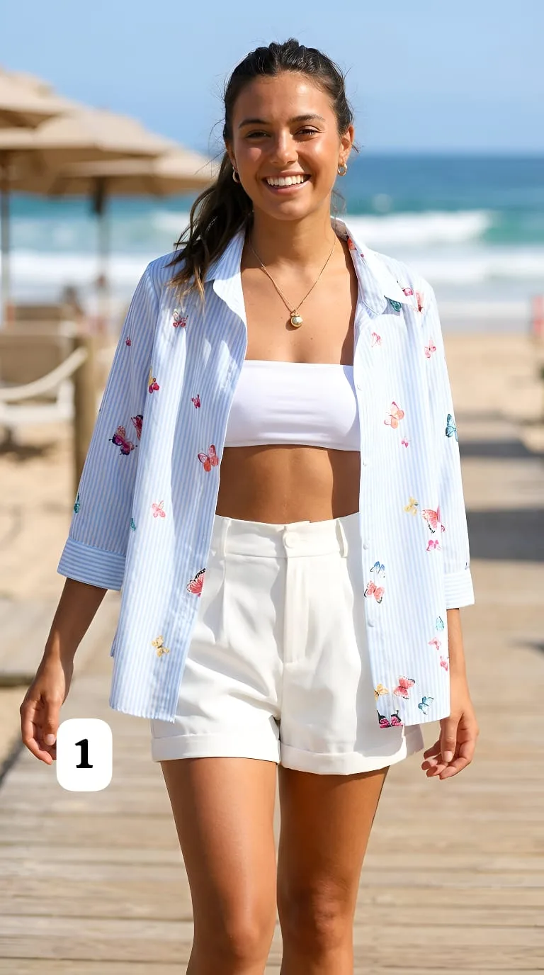 Camisa clásica de la fibrana estampada manga 3/4 Guff