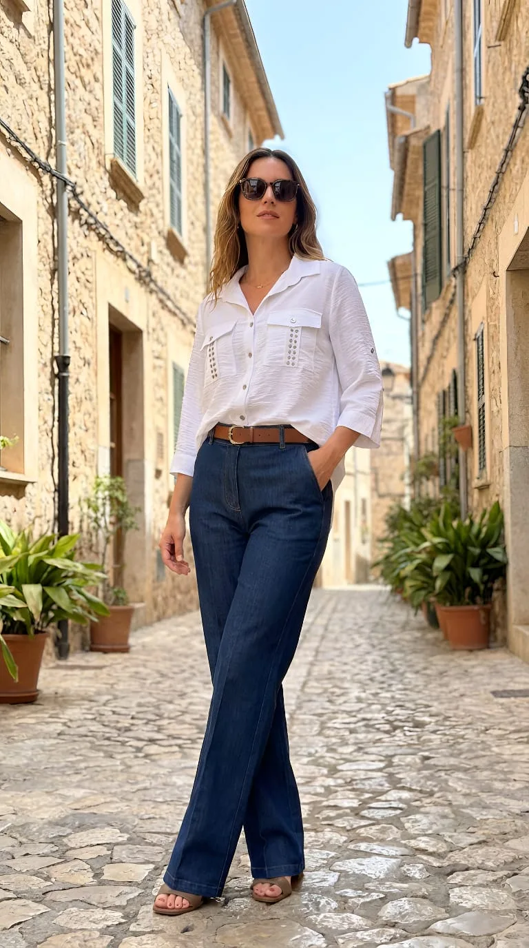 Camisa con apliques vertical doble bolsillo de tela Emilia Lisa yina