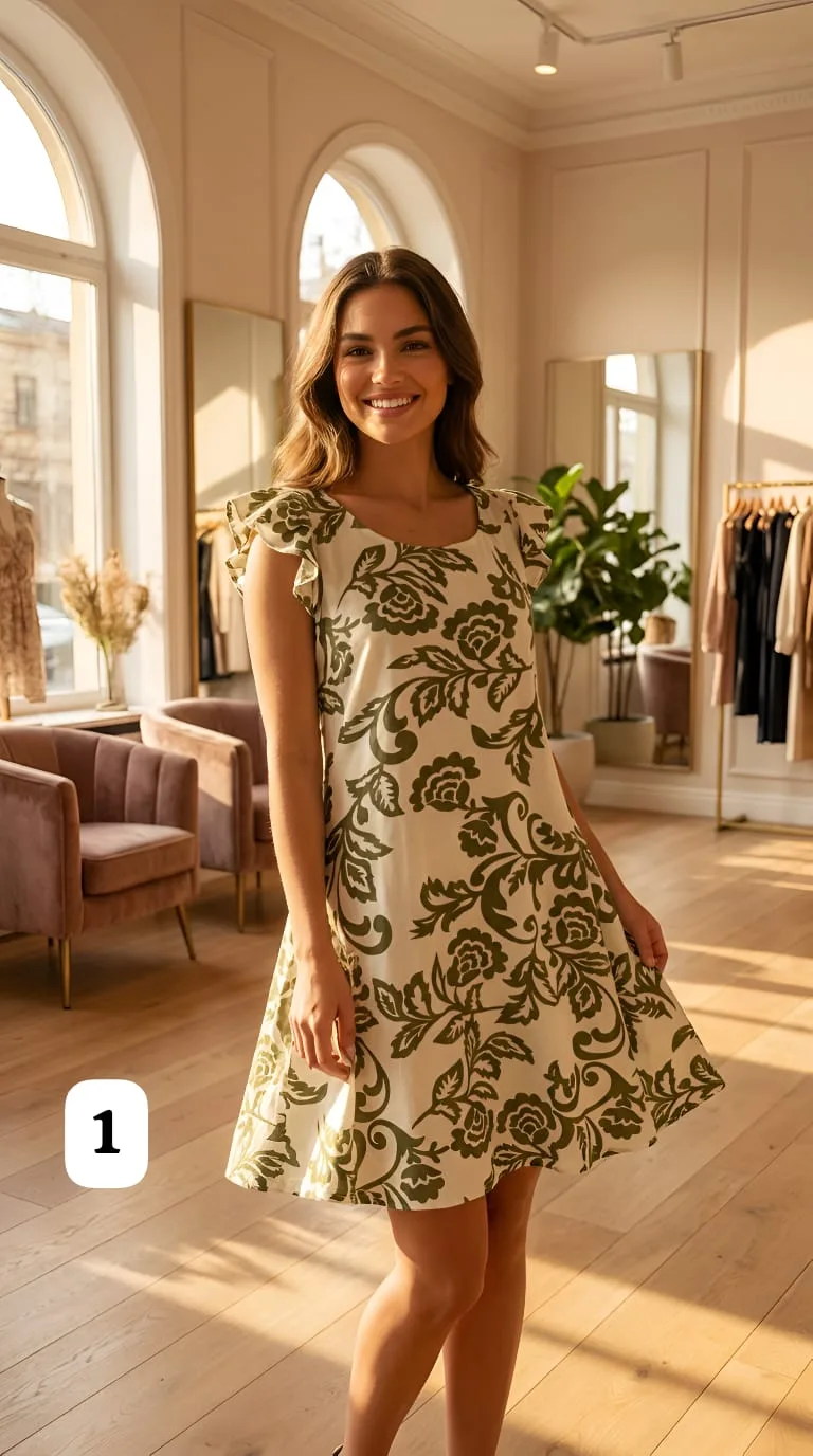 Vestido de Lino estampado manga volado col