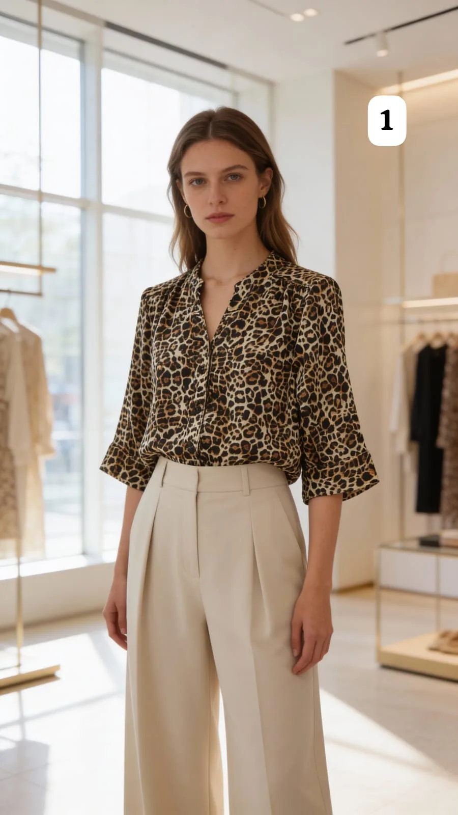 Camisa cuello mao de Satén  Premium animal print Faby