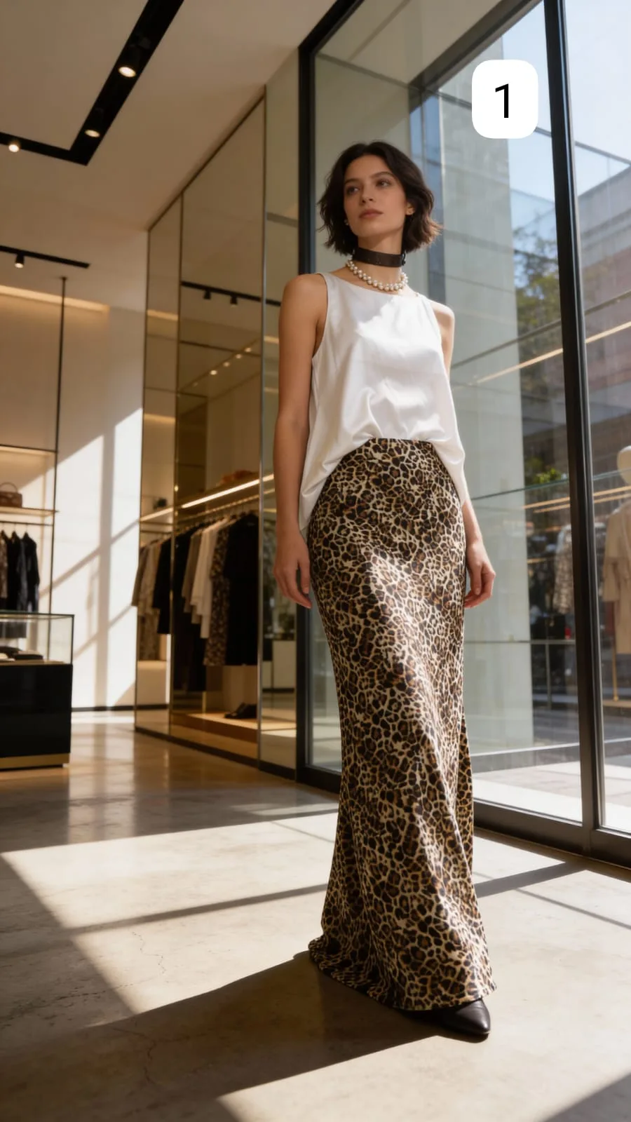 Pollera de saten print milan