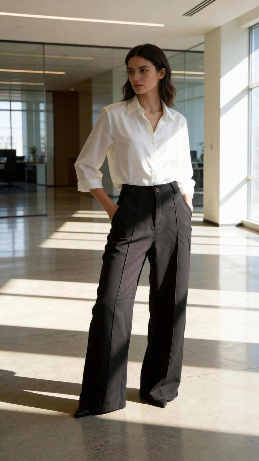 Pantalon tela punto roma con pinzas/boton y pasa cinto