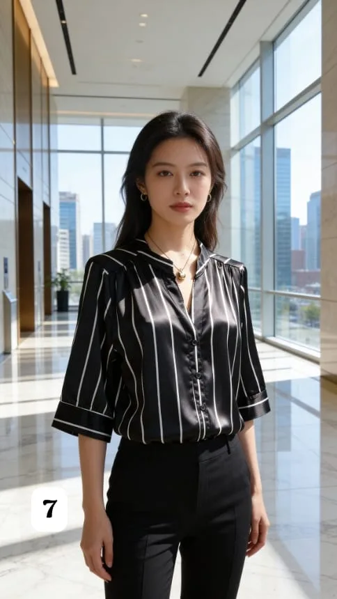 Camisa saten estampado Premium cuello mao manga 3/4