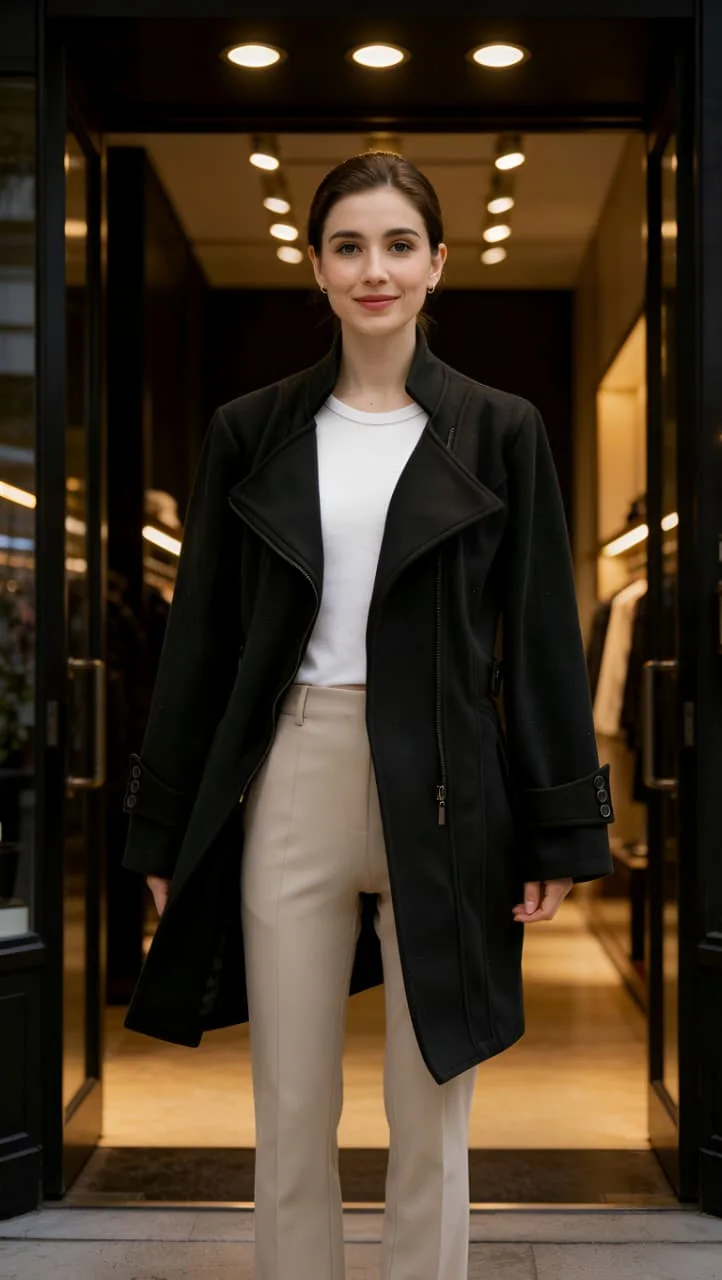 Alternative view of Tapado de paño con cierre y boton en puño y cintura