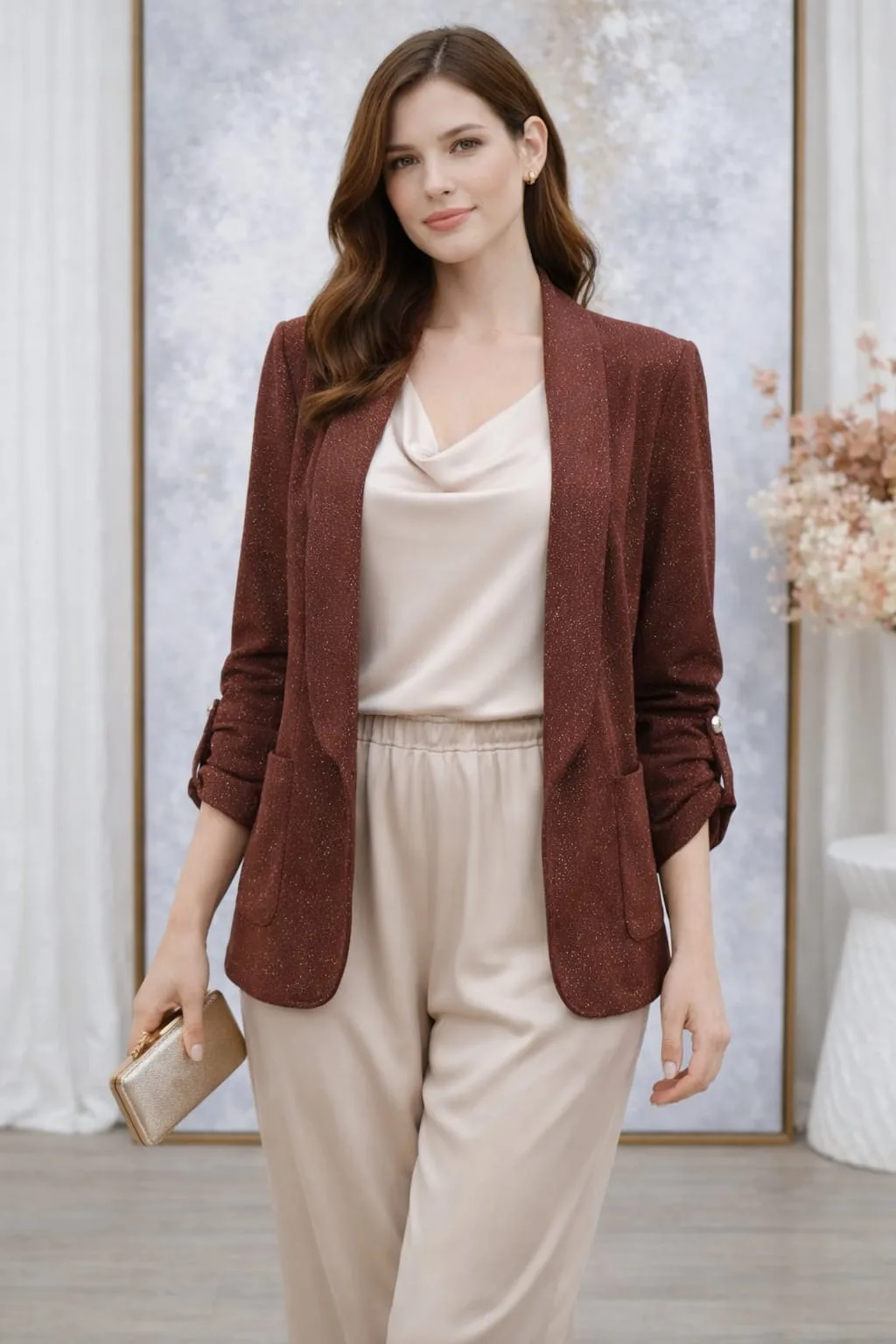 Blazer entallado crep brilloso