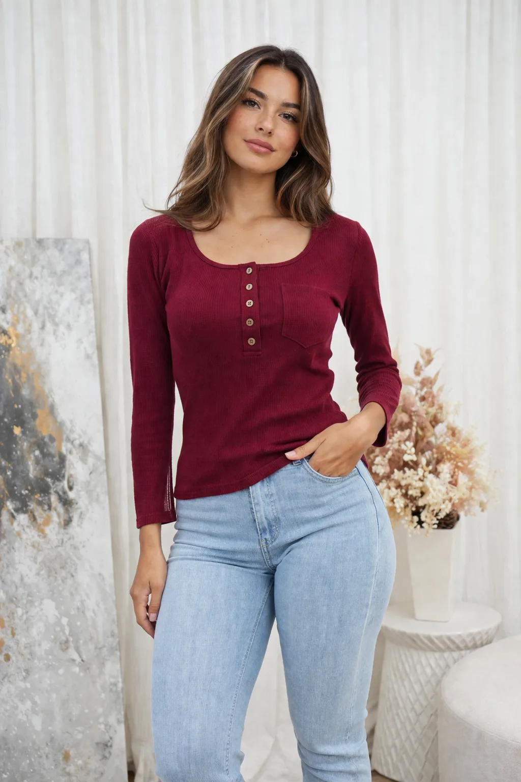 Remera m/l de lanilla morley c/carterita y un bolsillo Bethel