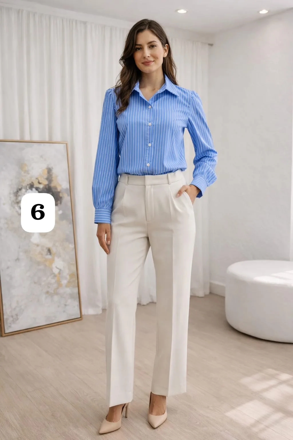 Alternative view of Camisa poplin rayado manga princesa con Pinzas Yeshua
