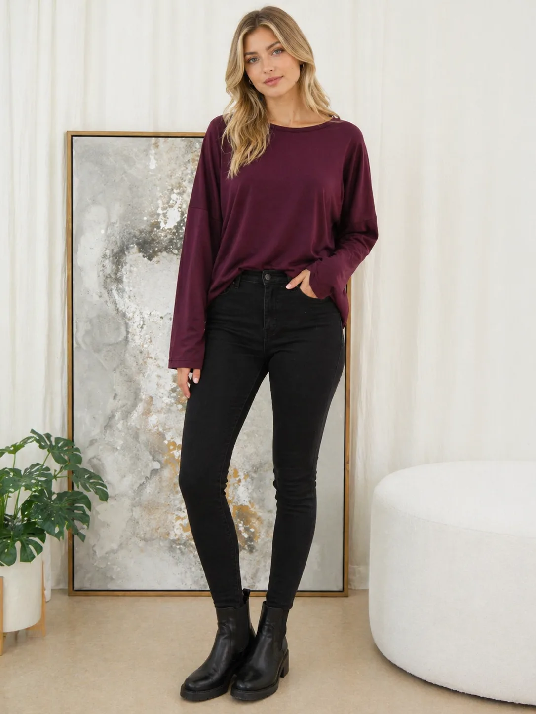 Blusa manga larga de modal soft cuello redondo Adara