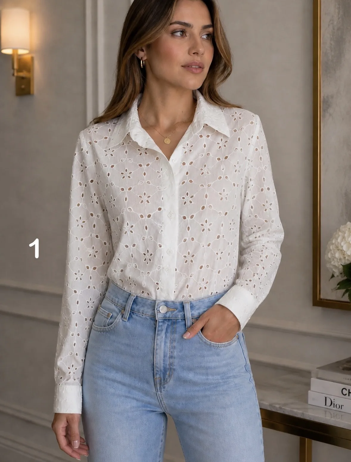 Camisa clasica M/L de broderi Estefy
