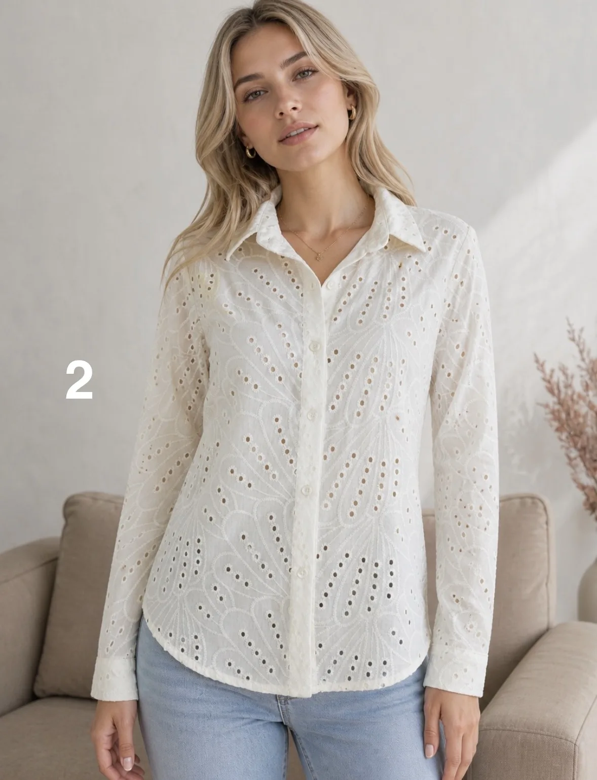Alternative view of Camisa clasica M/L de broderi Estefy