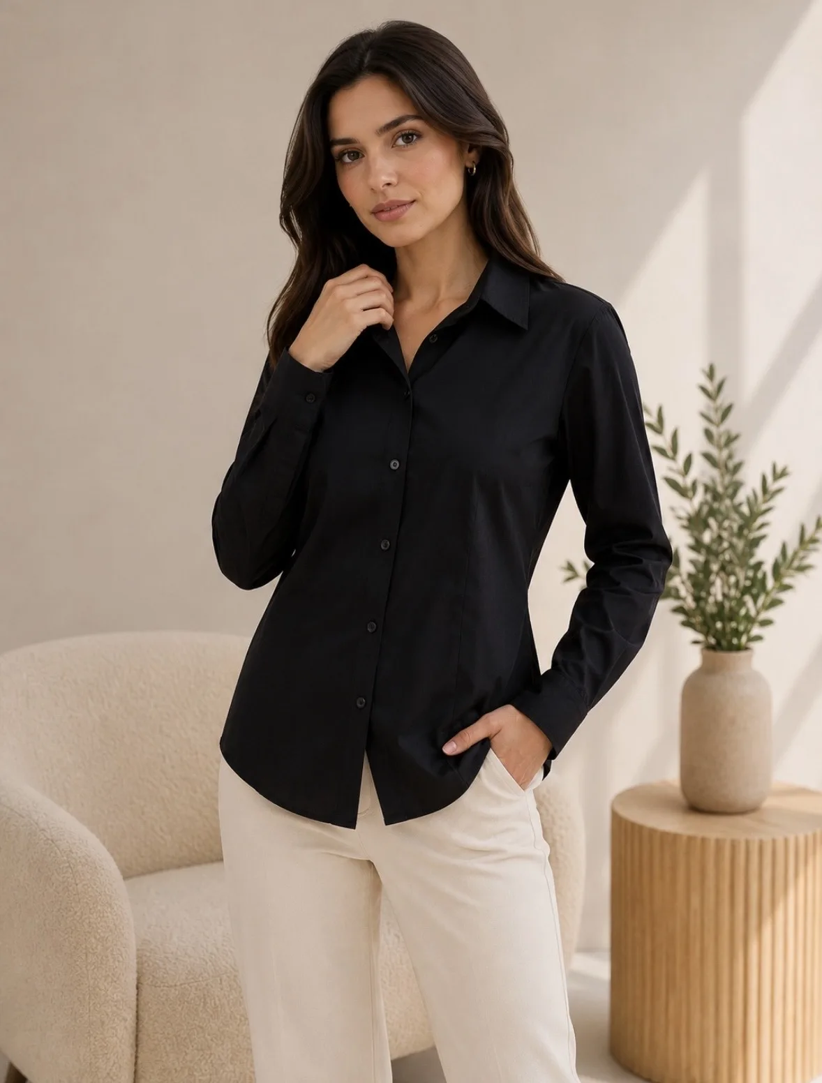Alternative view of Camisa poplin con pinzas manga larga naiara