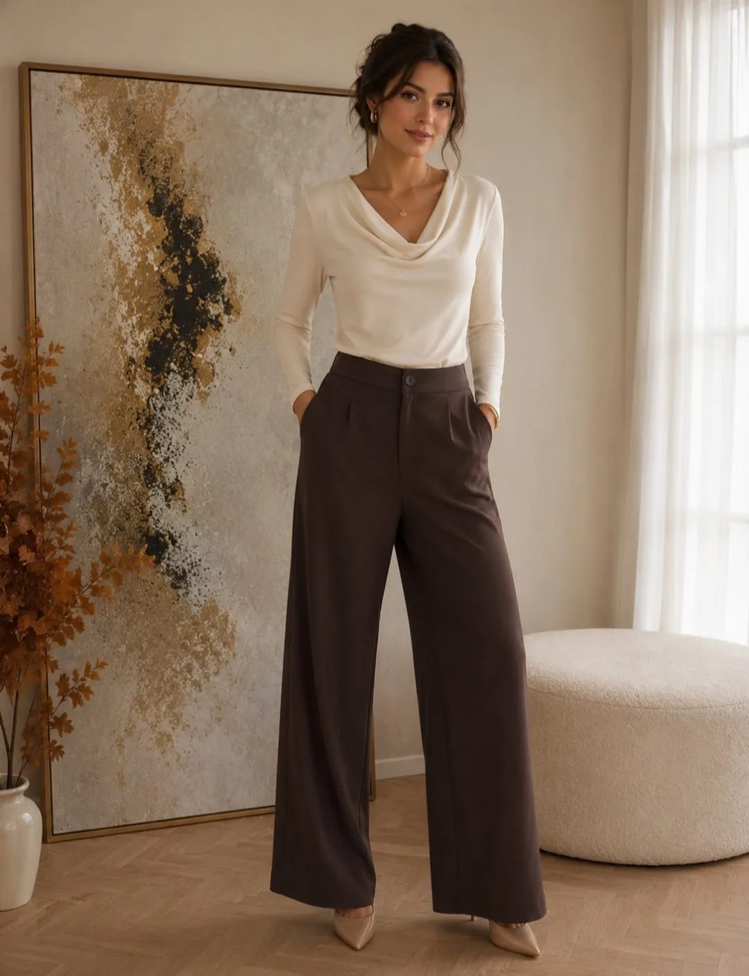 Pantalón de Muji liso con elástico atrás y bolsillos Andy