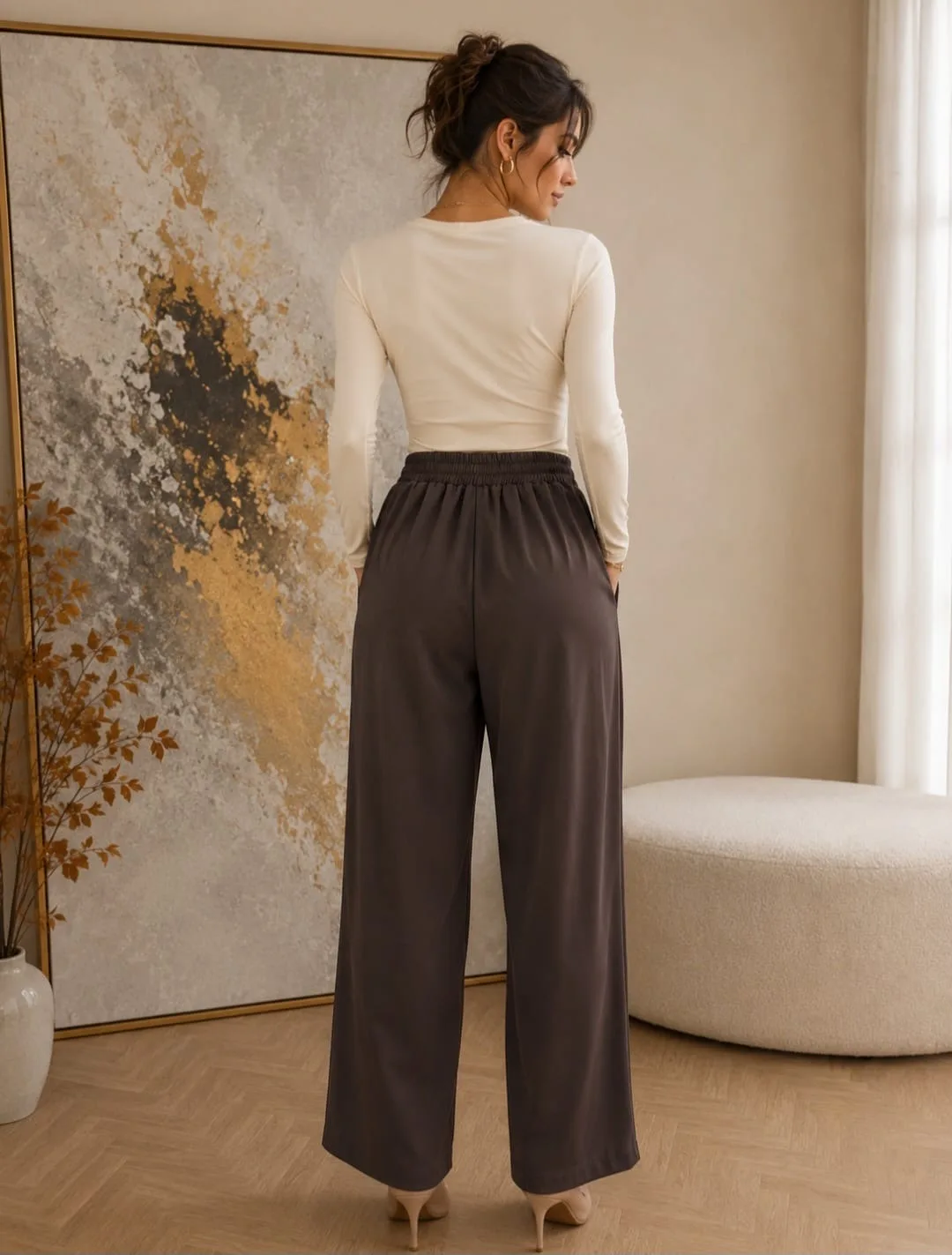 Alternative view of Pantalón de Muji liso con elástico atrás y bolsillos Andy