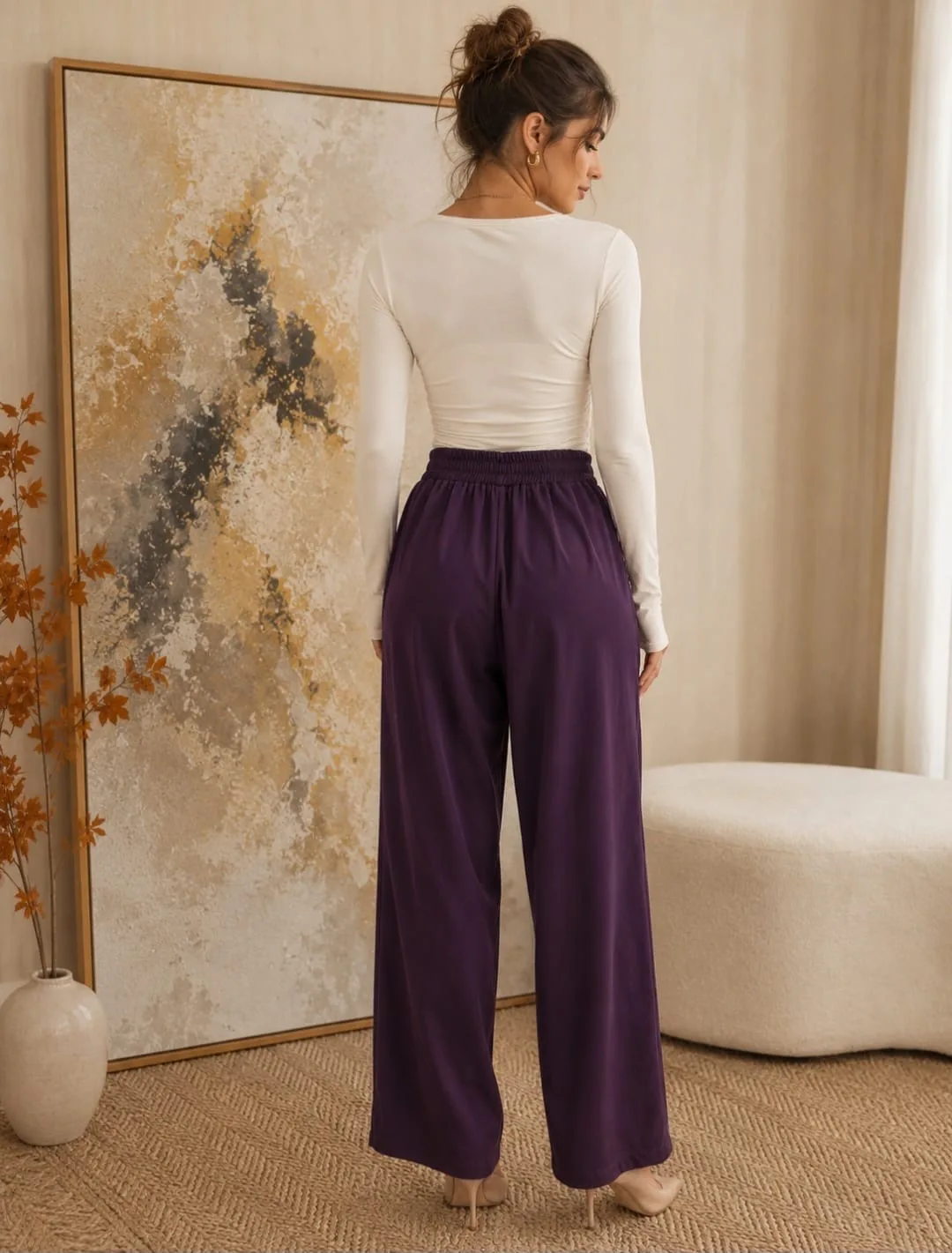 Pantalón de Muji liso con elástico atrás y bolsillos Andy - Imagen 4