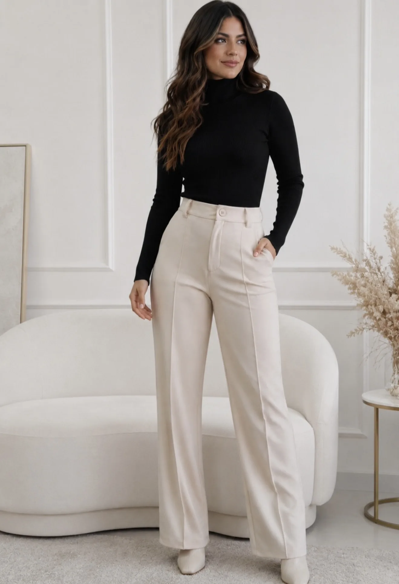 Pantalón sastrero con boton scuba crep dos pinzas Lena
