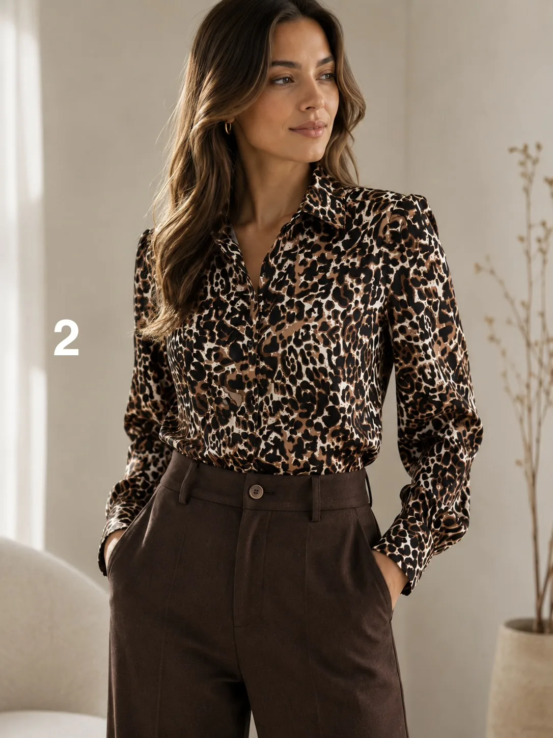Alternative view of Camisa Clasica M/L Princesa De Saten Premium Animal Print Zaya
