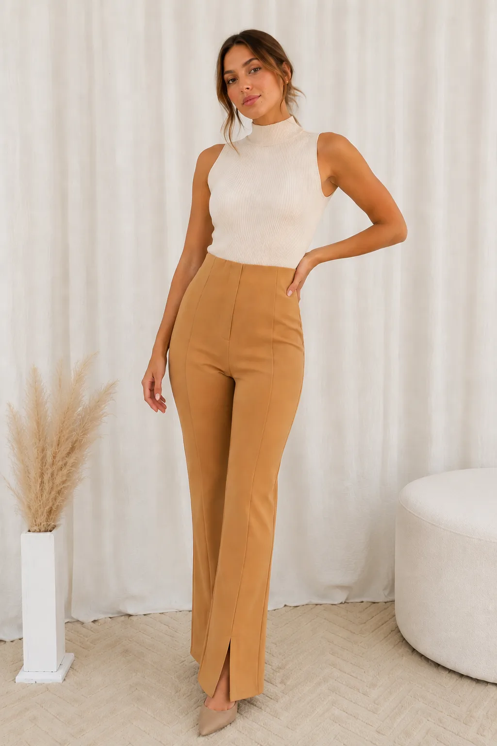 Pantalón de crep con elástico y tajo dos pinzas Mariely
