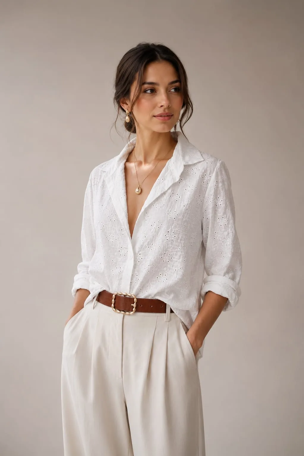 Camisa clásica manga 3/4 de brodery Yudissa