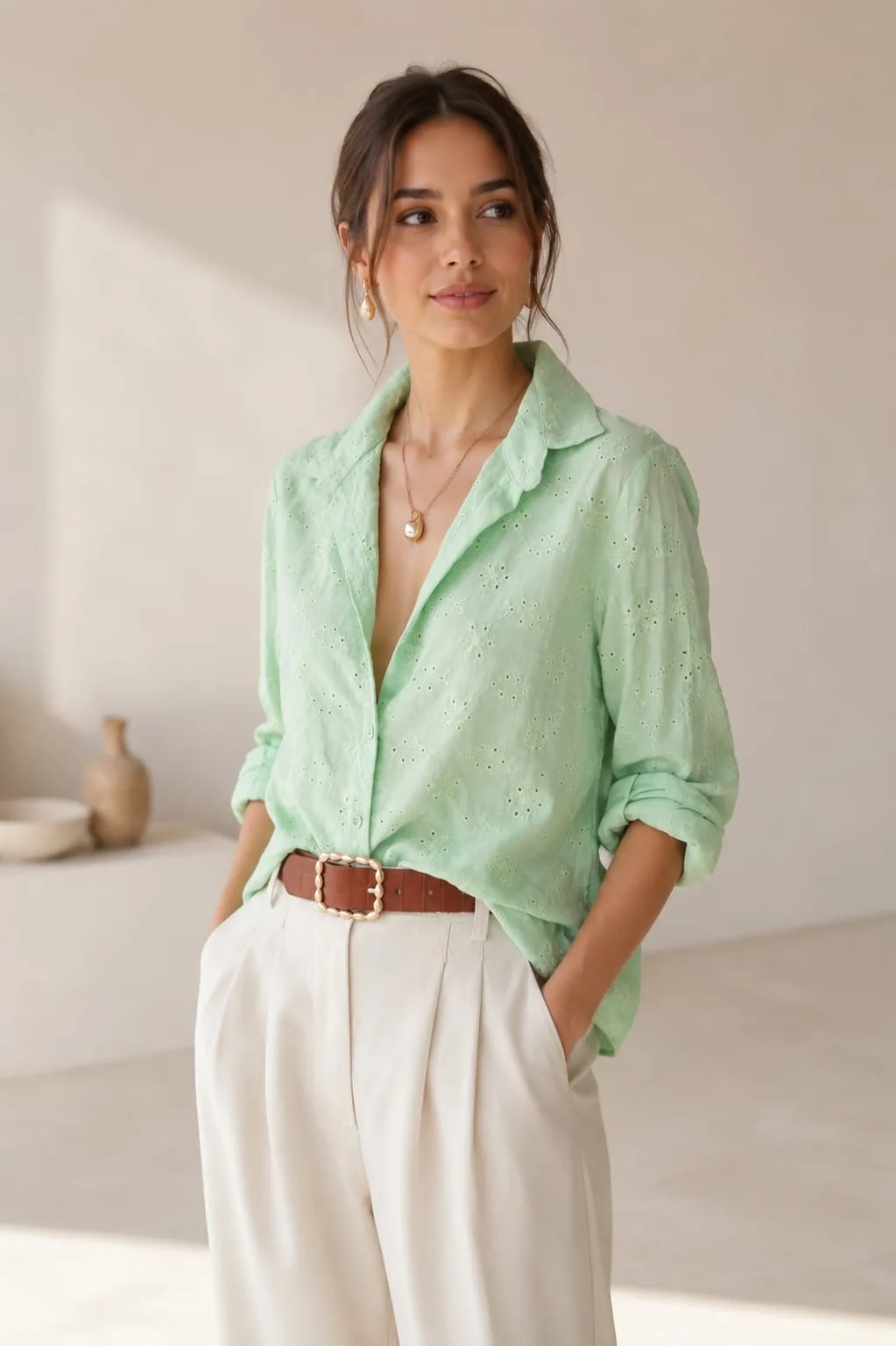 Alternative view of Camisa clásica manga 3/4 de brodery Yudissa