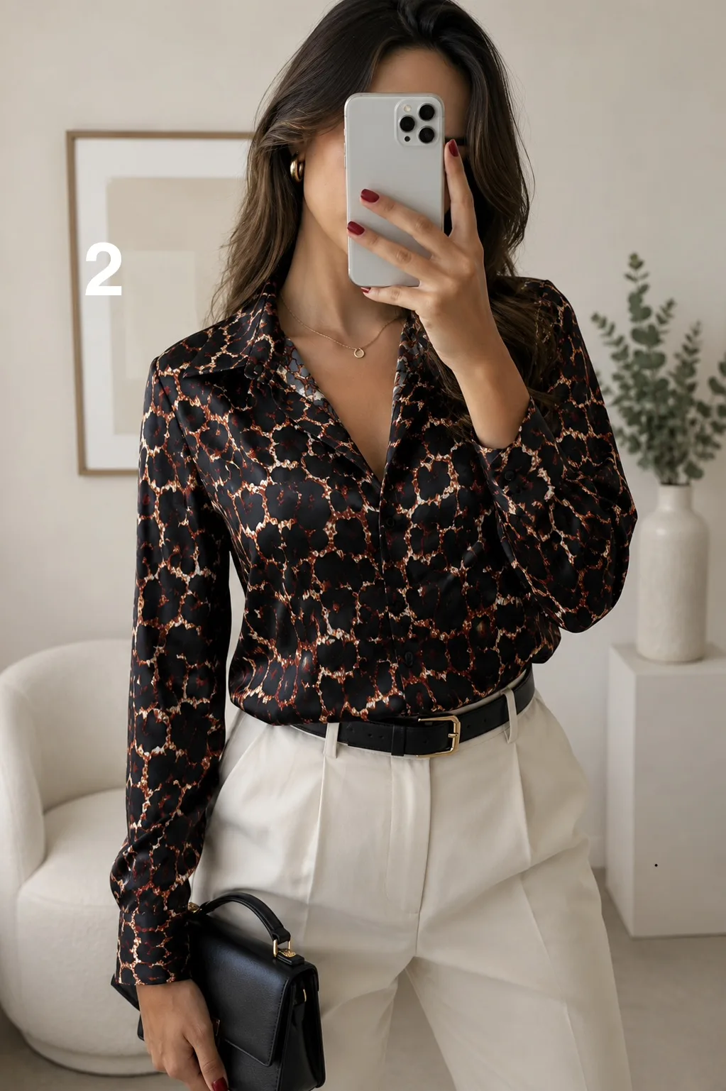 Alternative view of Camisa de satén Premium estampado manga larga Emi