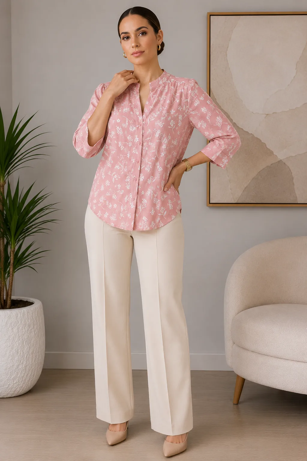 Camisa cuello mao manga 3/4 de cey estampado - Imagen 3