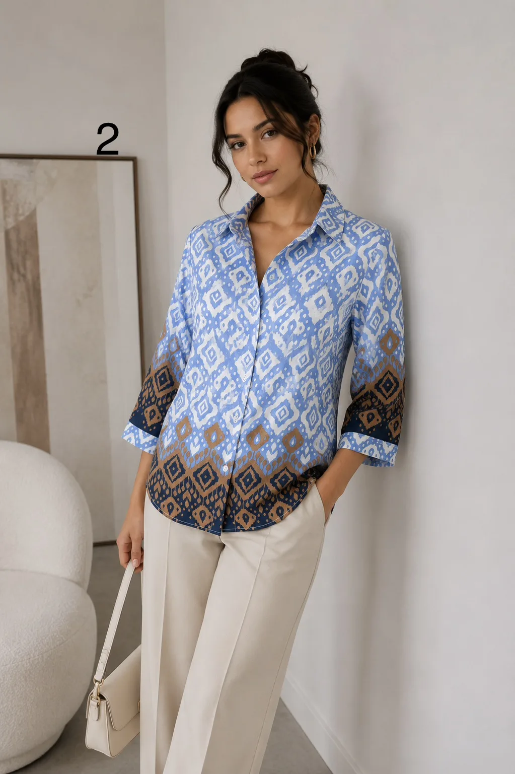 Alternative view of Camisa clásica manga 3/4 de emilia con guarda tuli