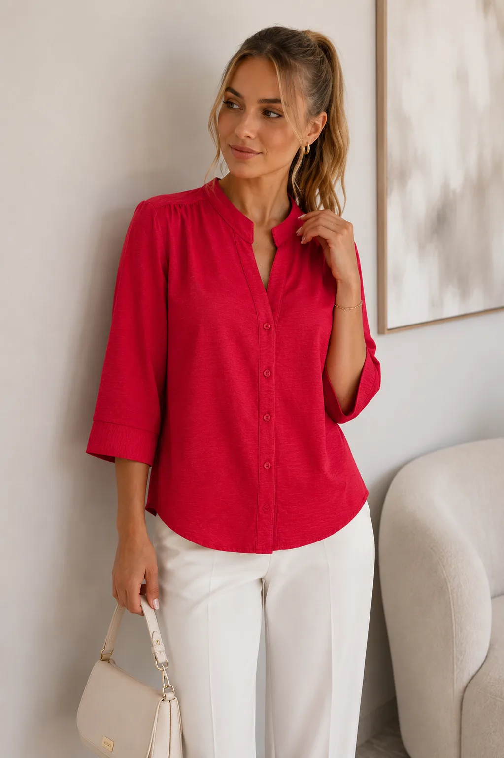 Camisa cuello mao de tela Cey brilloso Roxy
