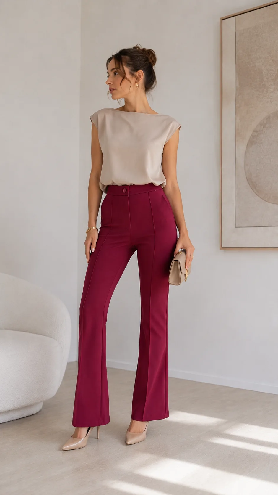 Pantalón con boton, tela punto Roma Emili