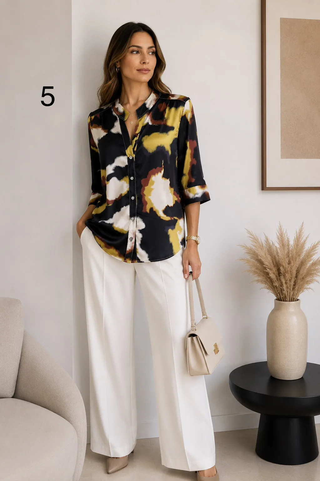 Camisa satén estampado Premium cuello mao manga 3/4 (parte 1) - Imagen 3