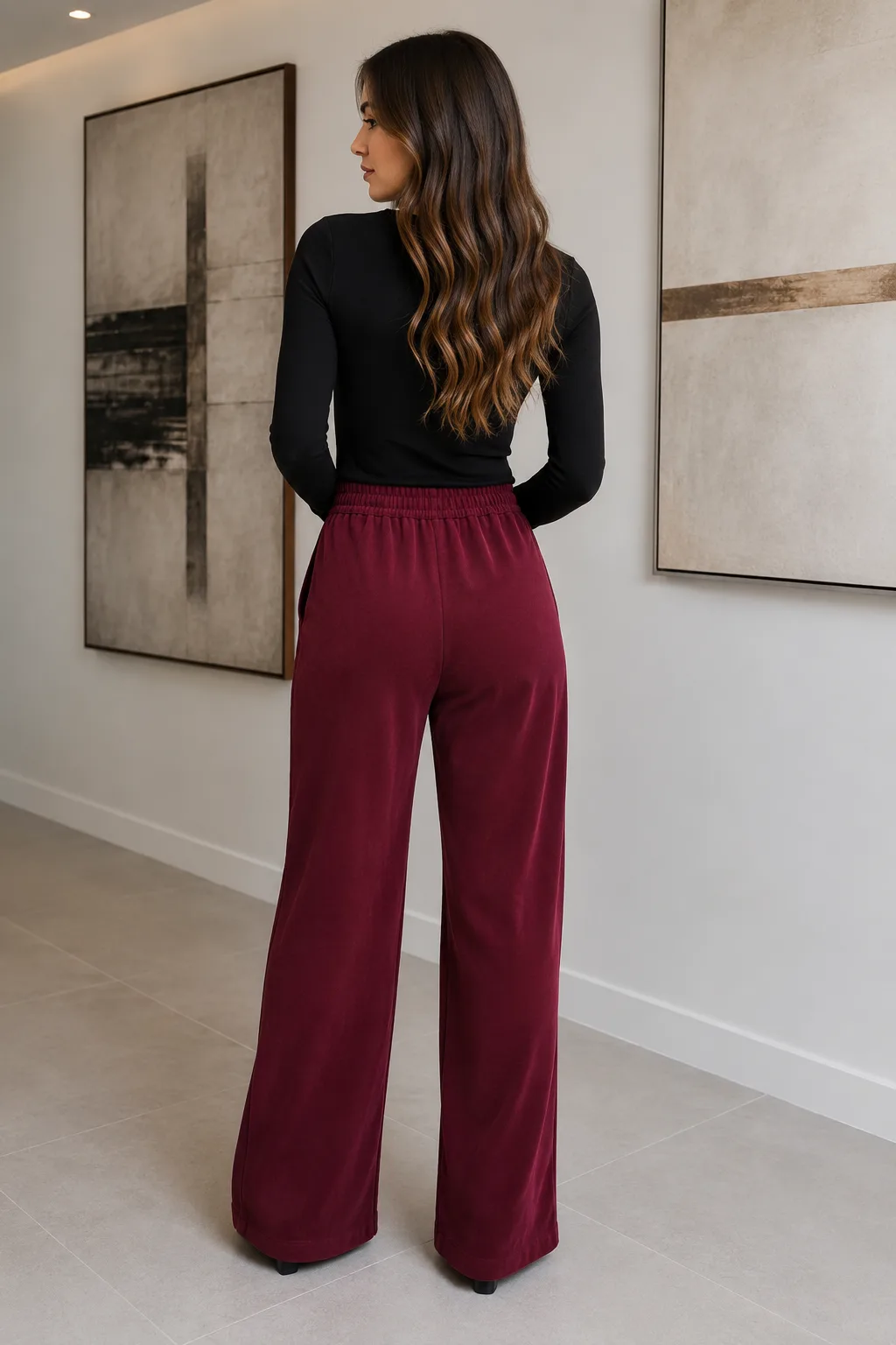 Alternative view of Pantalón estilo gamuzado con pinzas y elástico atrás y pasacinto Zara