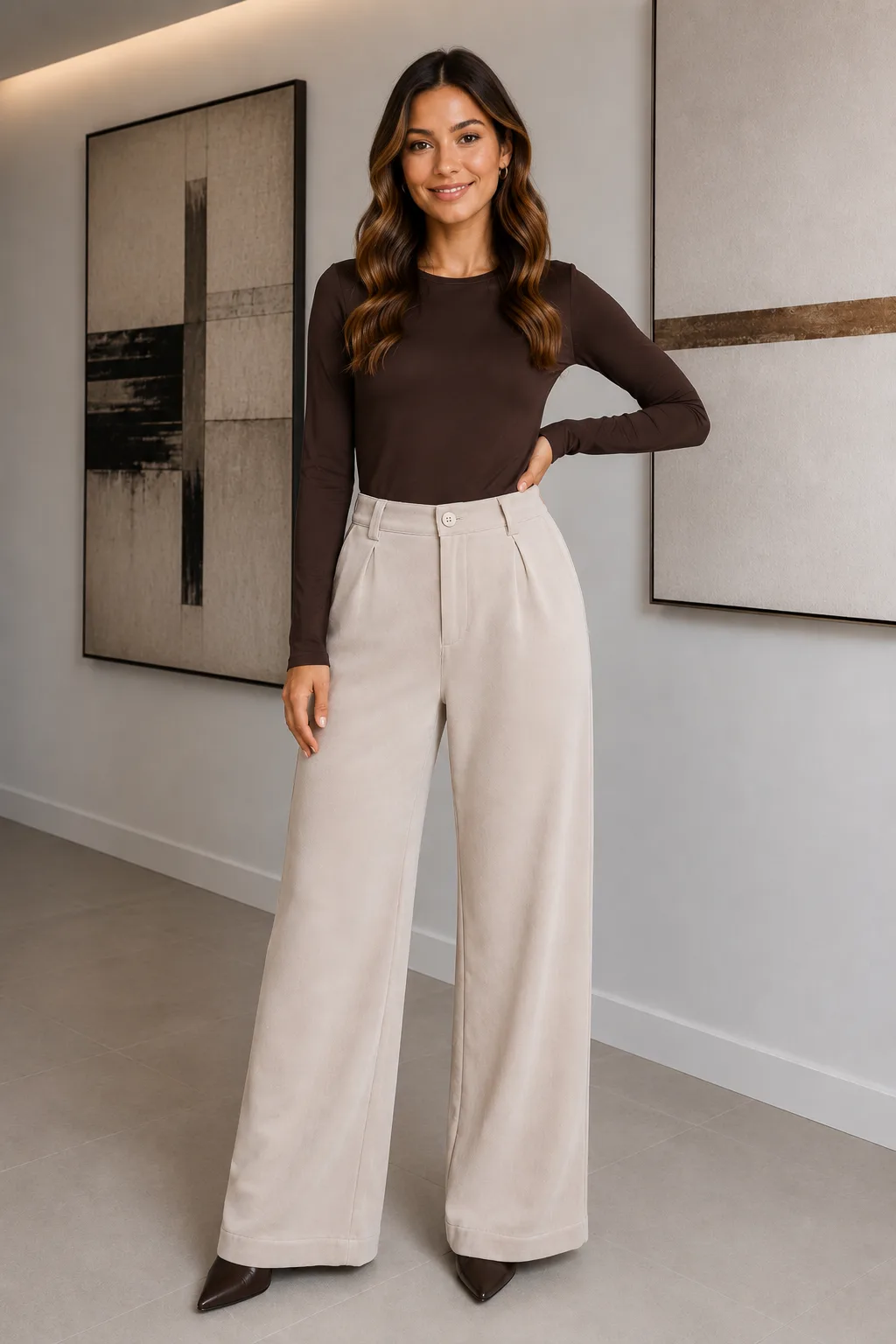 Pantalón estilo gamuzado con pinzas y elástico atrás y pasacinto Zara - Imagen 3