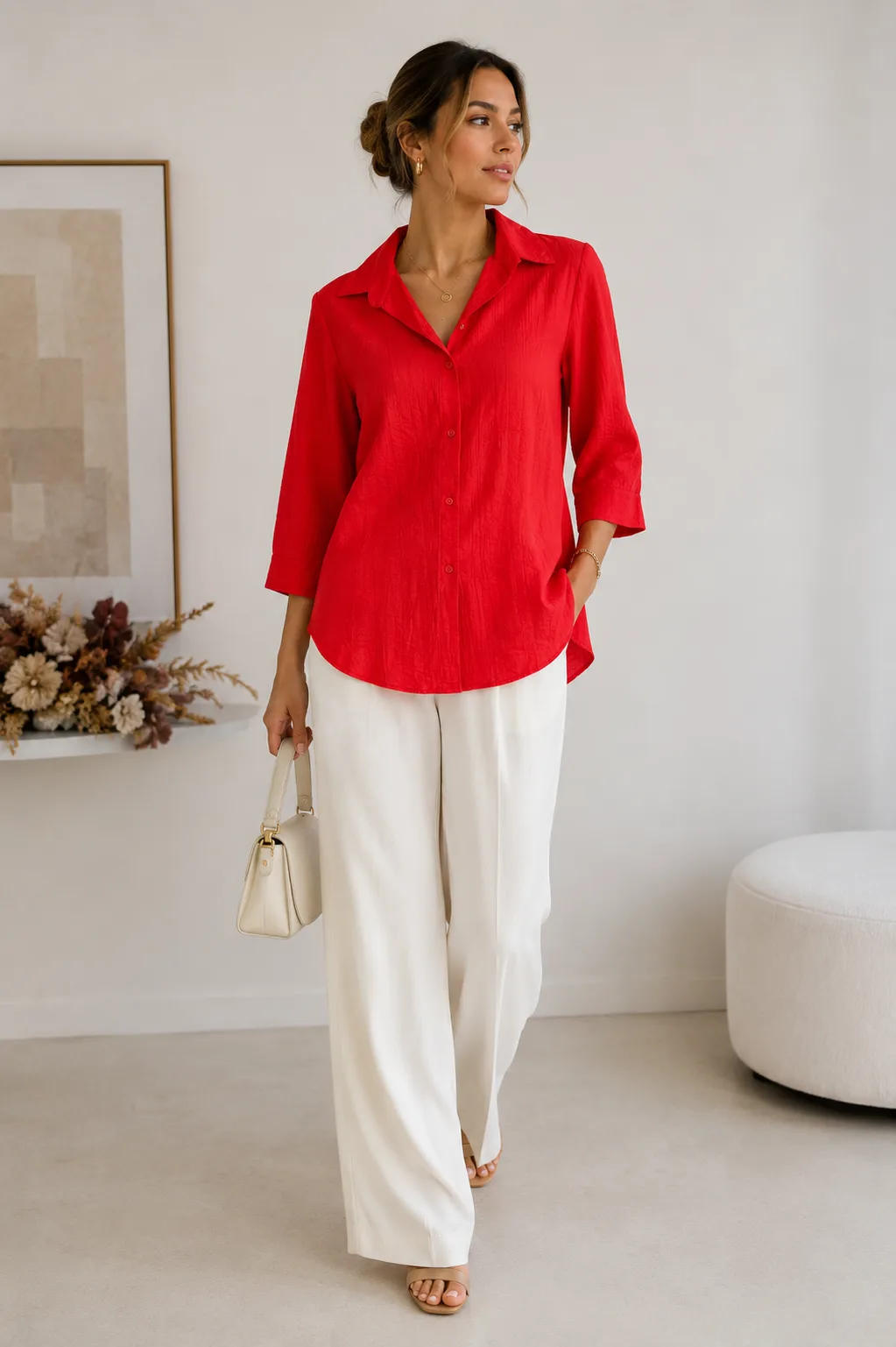 Camisa clásica manga 3/4 de bambula con emilia Emilse