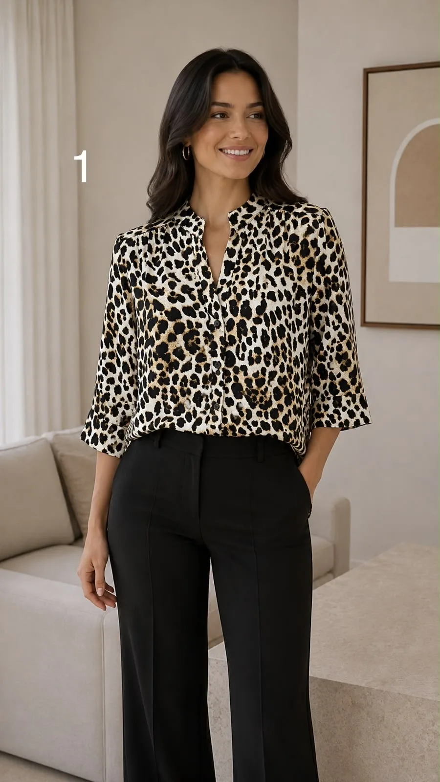 Camisa cuello mao satén premium animal print Faby